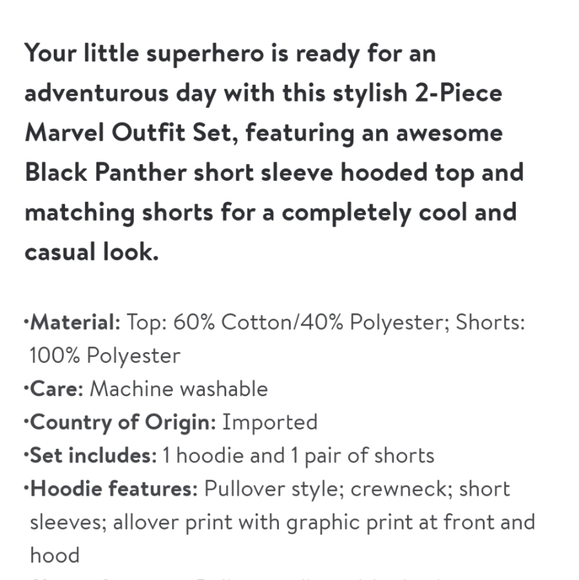 NWT Boys Black Panther Hooded Top and Shorts 2 piece set - Picture 5 of 5